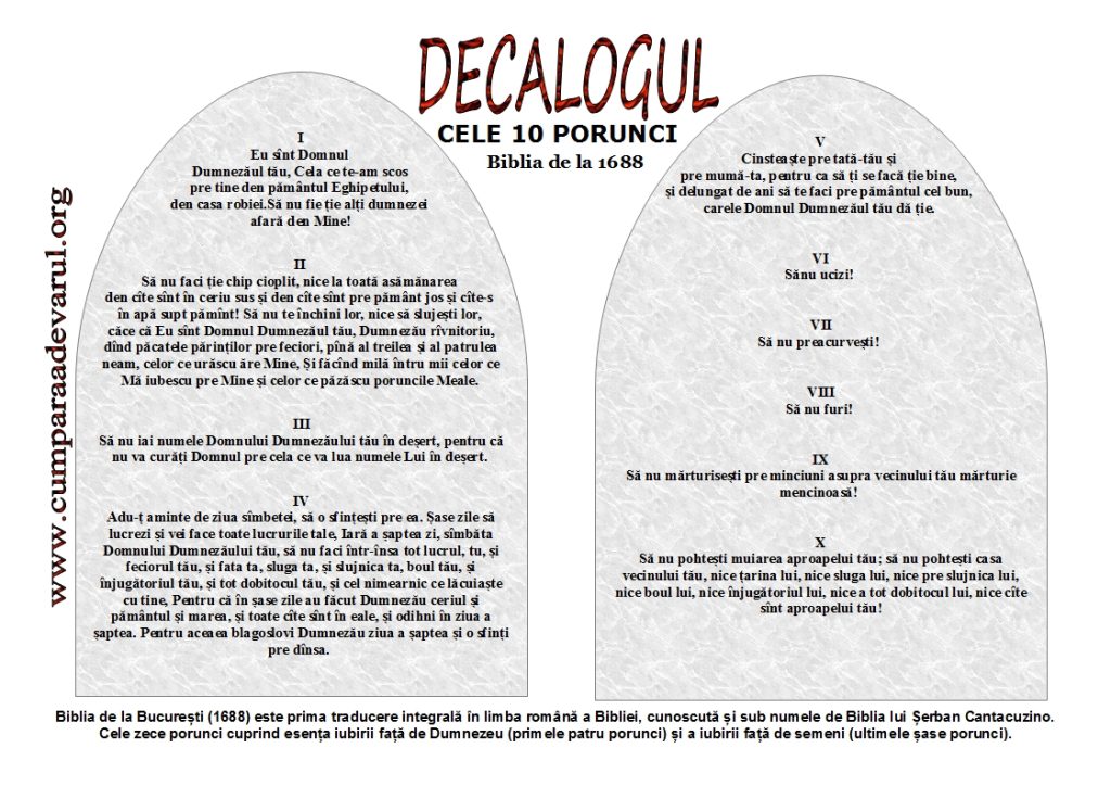 Cele 10 porunci în Biblia de la 1688